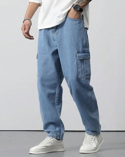 Men Light Washed Tapered Jeans