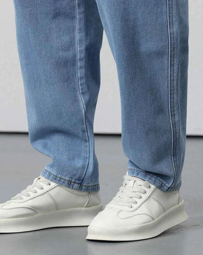 Men Light Washed Tapered Jeans