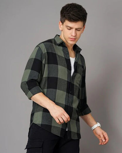 Men Flannel Checks Slim Fit Shirt