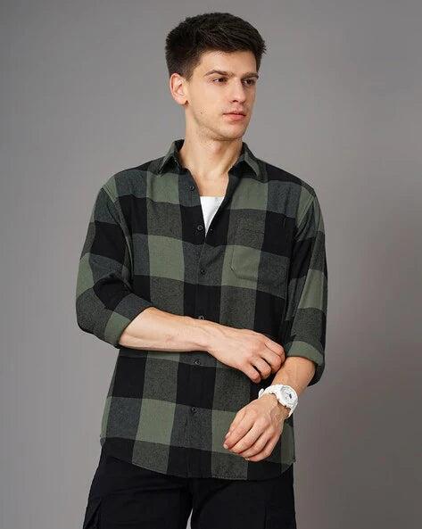 Men Flannel Checks Slim Fit Shirt