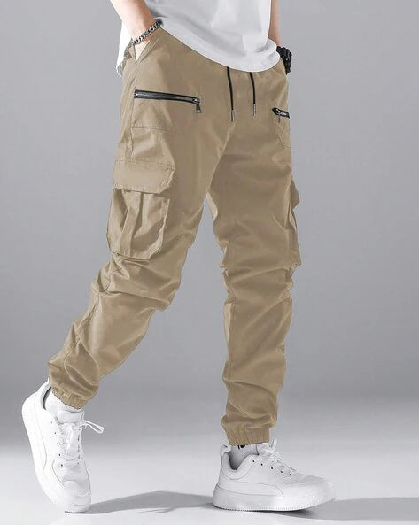 Men Relaxed Fit Cargo Joggers with Drawstring Waist