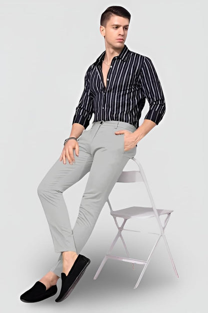 Men's Solid Lycra Slim Fit Stretchable Formal and Casual Trousers