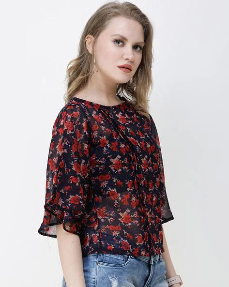 Floral print top with well sleeves