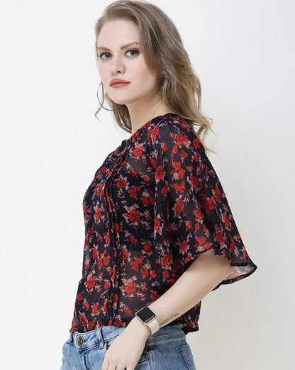 Floral print top with well sleeves