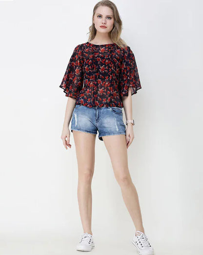 Floral print top with well sleeves