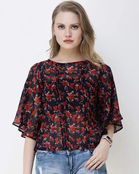 Floral print top with well sleeves