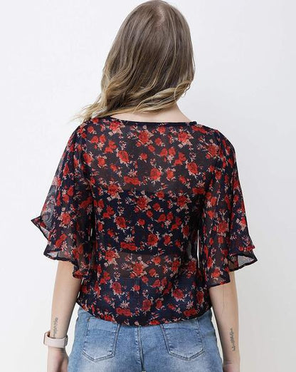 Floral print top with well sleeves